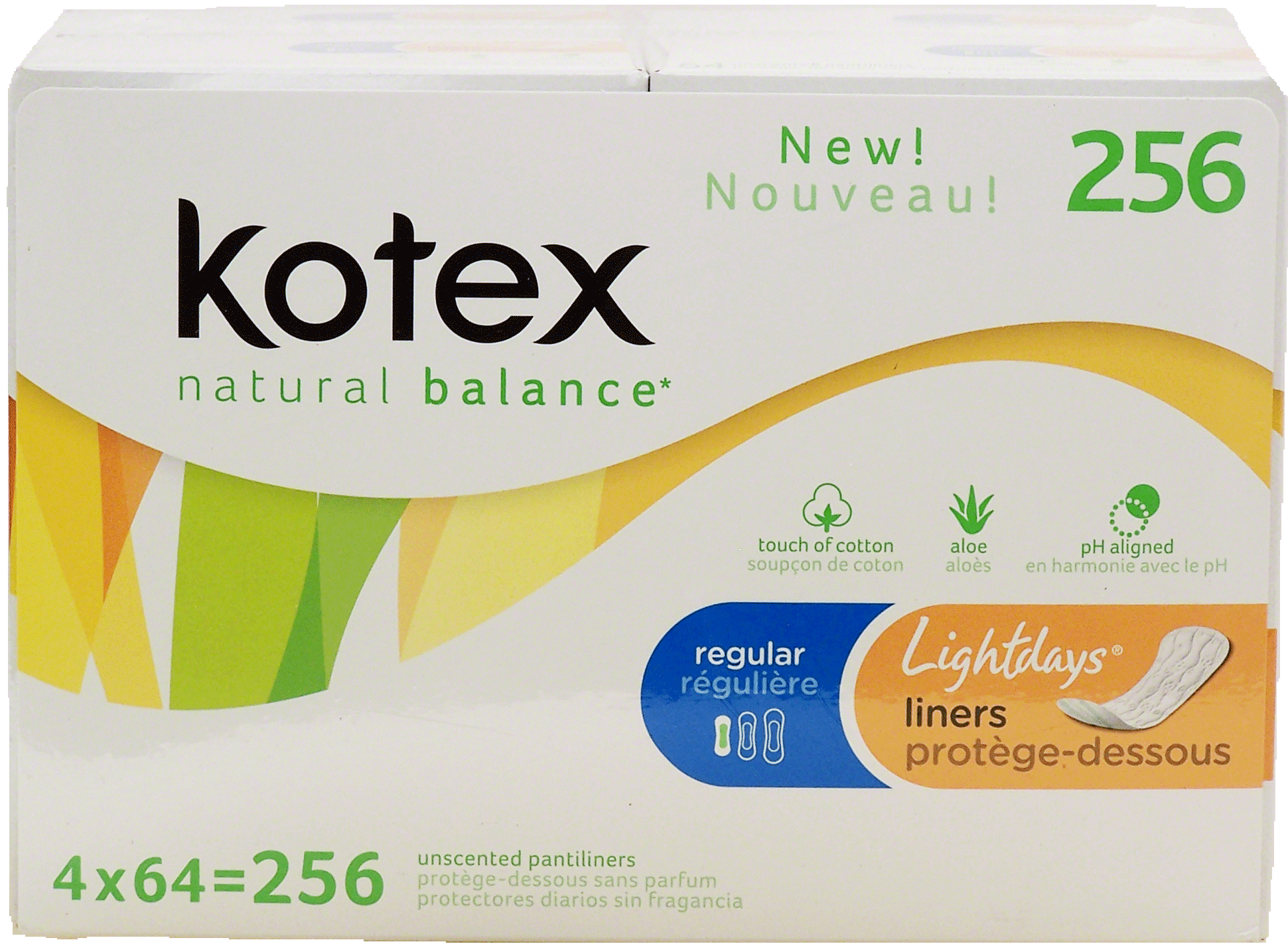 Kotex natural balance pantiliners, regular unscented, 4-packs of  64 Full-Size Picture